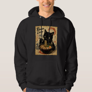 Sudadera Estilo de Arte Japonés Ramen Gato Negro Acogedor