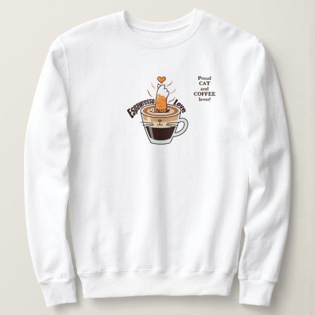 Sudadera Estilo divertido y rústico de gato amante del café (Anverso del diseño)