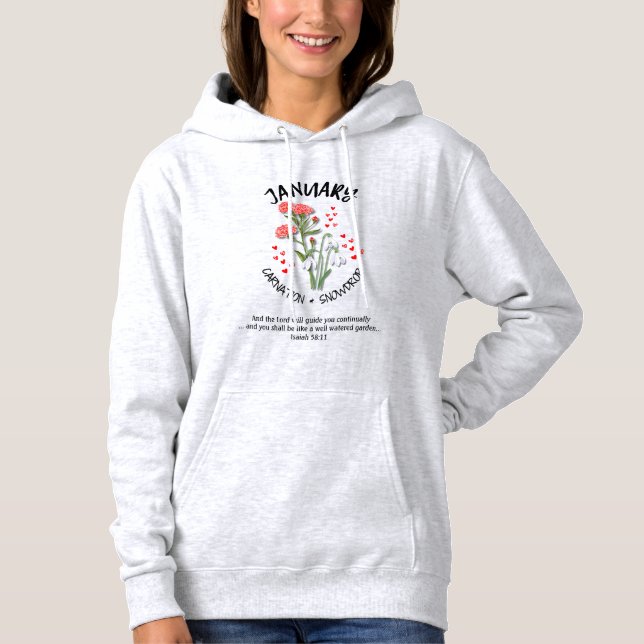 Sudadera Estiloso mes de nacimiento Flor enero cristiana (Anverso)