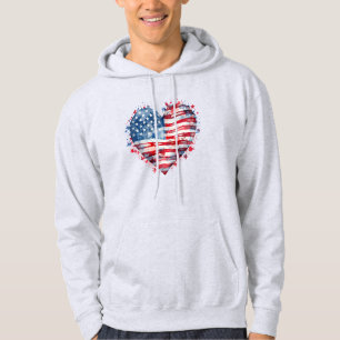 Sudadera Estrellas de la bandera americana Rayas Corazón Pa