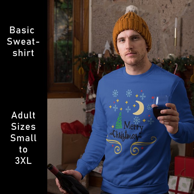 Sudadera Estrellas, luna, copos de nieve y Feliz Navidad (Stars, Moon, Snowflakes, and Merry Christmas Sweatshirt)