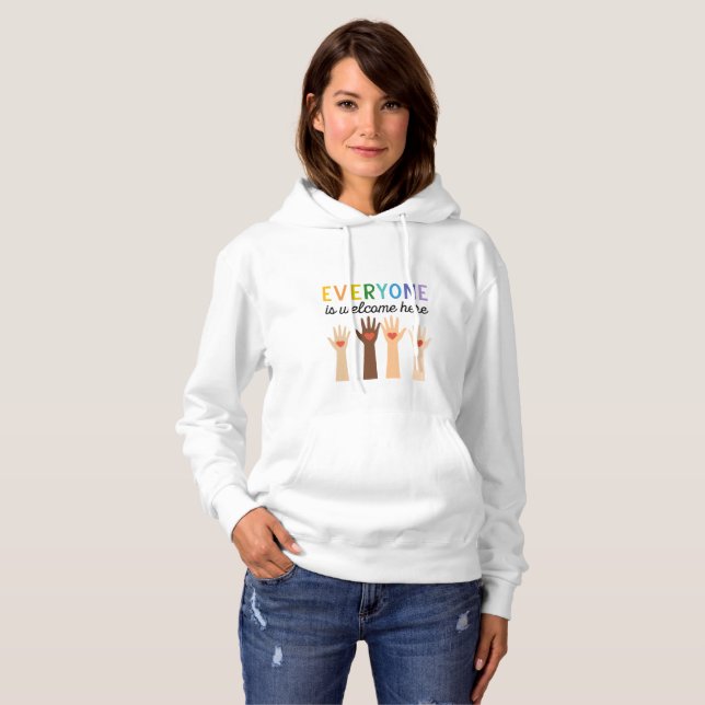 Sudadera Everyone Is Welcome Here – Inclusive Rainbow (Anverso completo)