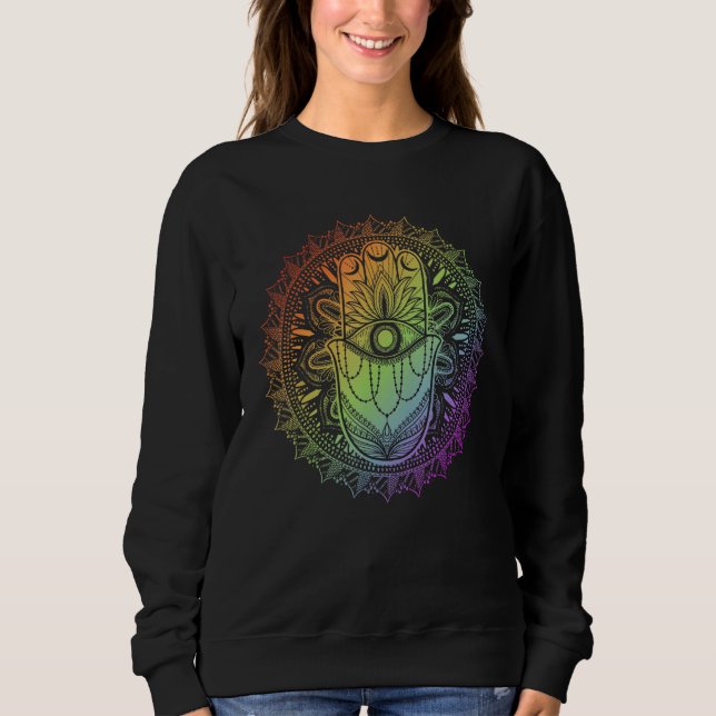 Sudadera Evil Eye Hamsa Hand Mandala Hindu Yoga Meditation  (Anverso)