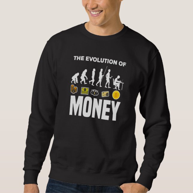 Sudadera Evolución del dinero titular de cripto BTC criptom (Anverso)