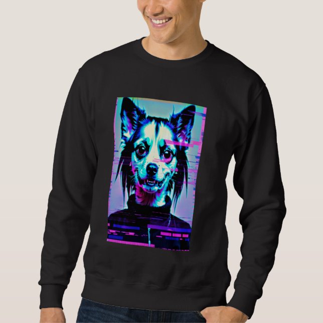 Sudadera Extraño Perro Glitch Trippy Vaporwave Alt Harajuku (Anverso)