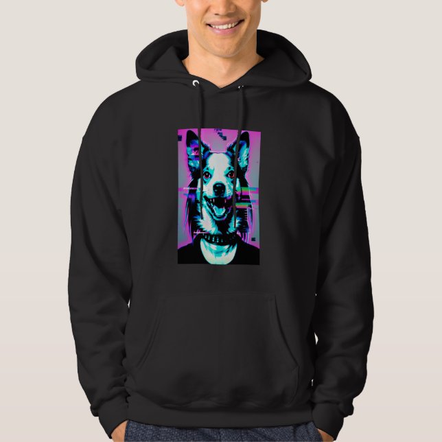 Sudadera Extraño Perro Glitch Trippy Vaporwave Alt Harajuku (Anverso)