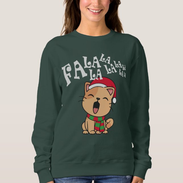 Sudadera Fa La La La La Navidad Gato cantando camiseta (Anverso)