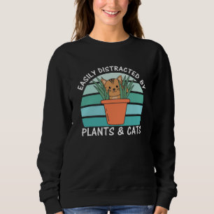 Sudadera Fácilmente Distrado Por Plantas Y Gatos Plantan Ga