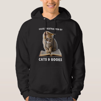 Sudadera Fácilmente Distraído por Gatos y Libros Club de Li