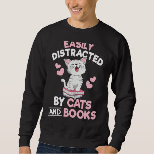 Sudadera Fácilmente Distraído Por Gatos Y Libros Cute Libro