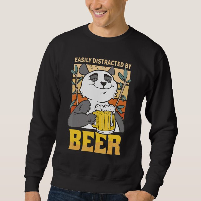 Sudadera Fácilmente Distraído por Hombres Panda de Cerveza  (Anverso)