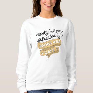 Sudadera Fácilmente Distraído Por Libros Y Gatos Libros Gat