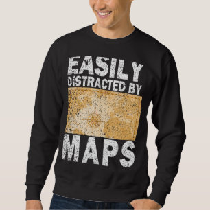 Sudadera Fácilmente distraído por mapas Geografía Vintage