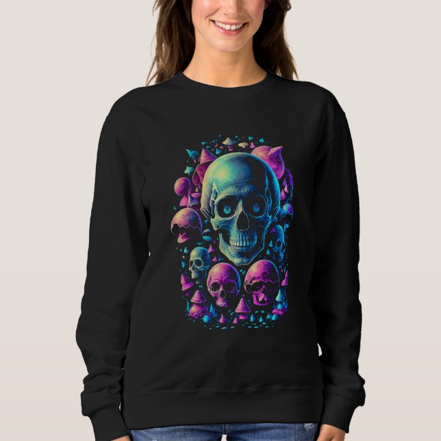 Sudadera Fairycore Mushroom Skulls Aesthetic Vaporwave dark (Anverso)