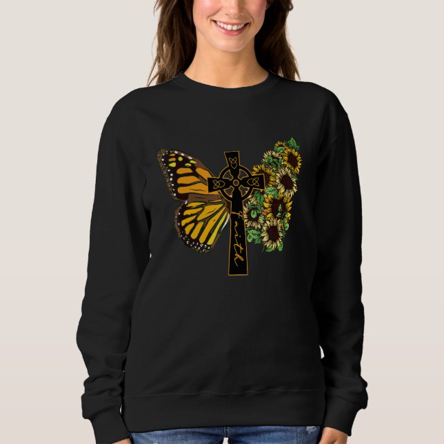 Sudadera Faith Cross Sunflower Mariposa cristiana (Anverso)