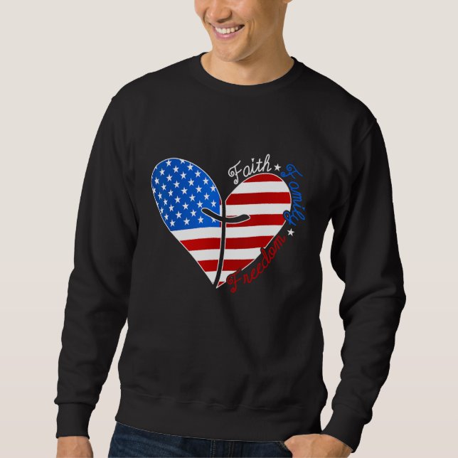 Sudadera Faith Family Freedom American Flag Heart 4th Of Ju (Anverso)