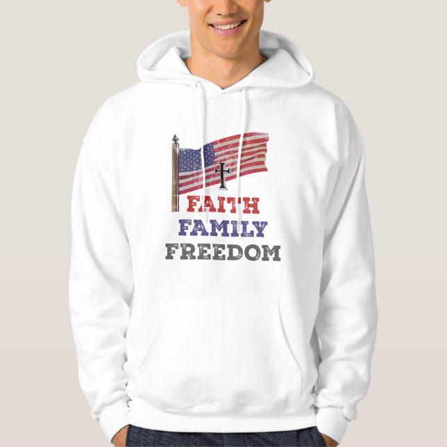 Sudadera Faith Family Freedom Cross con bandera (Anverso)
