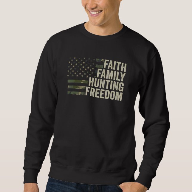 Sudadera Faith Family Hunting Freedom God Hunter Deer Camo (Anverso)