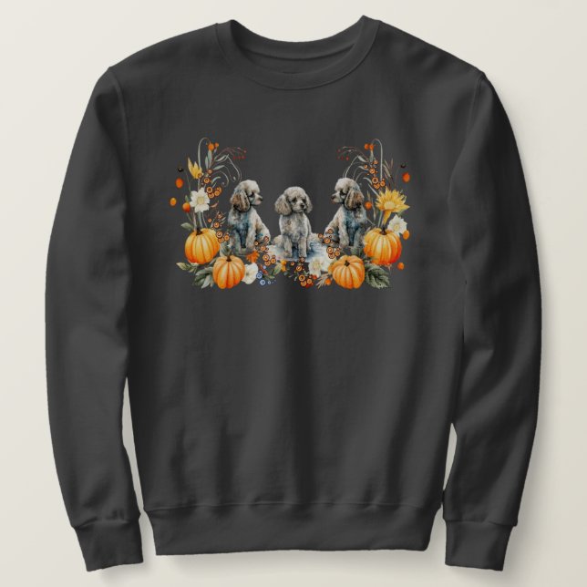 Sudadera Fall Fall Poodle Dog con diseño de calabazas (Anverso del diseño)
