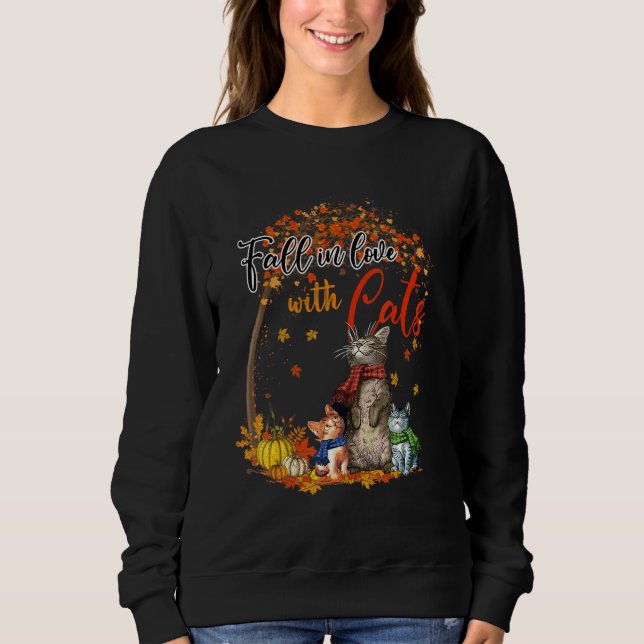 Sudadera Fall In Love With Cats Autumn Leaves Thanksgiving (Anverso)