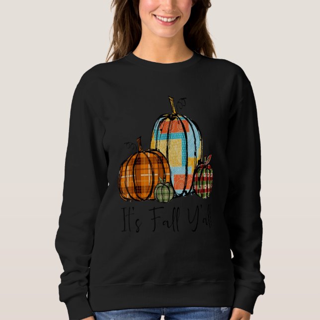 Sudadera Fall Pumpkin Fabric Pieces Fall Y'all Quilting Sew (Anverso)