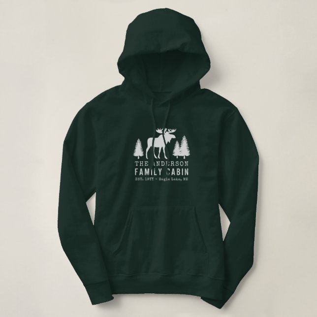 Sudadera Familia Cabina Rustic Moose Pine Trees Silhouette (Diseño del anverso)