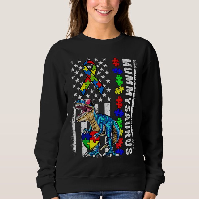Sudadera Familia Mummysaurus Autism Us Flag Dinosaur Puzzle (Anverso)