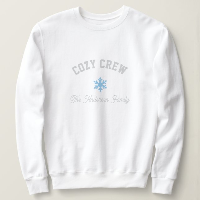 Sudadera familiar de copos de nieve blancos y azul (Anverso del diseño)