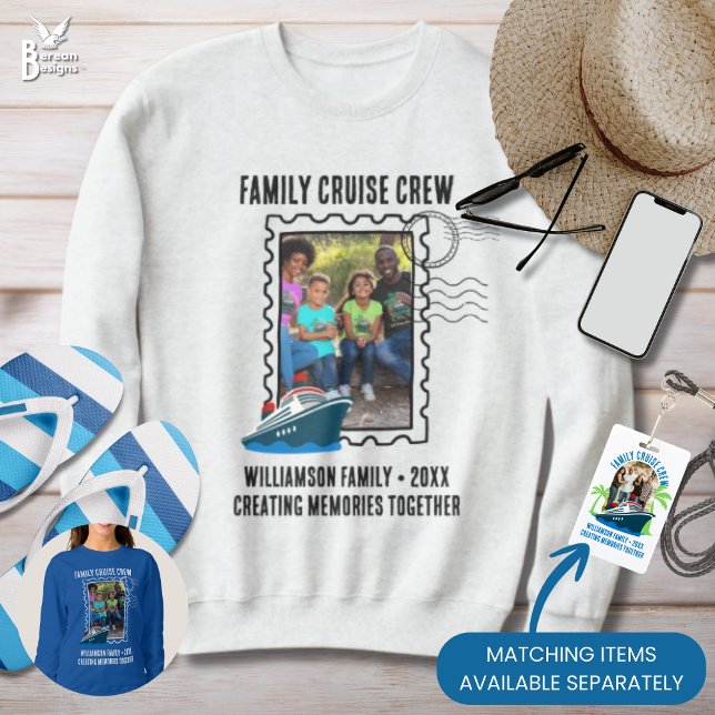 Sudadera FAMILY CRUISE CREW Postage Photo Holiday Travel (FAMILY CRUISE CREW sweatshirt with custom photo and text. Ideal for group destination vacations)