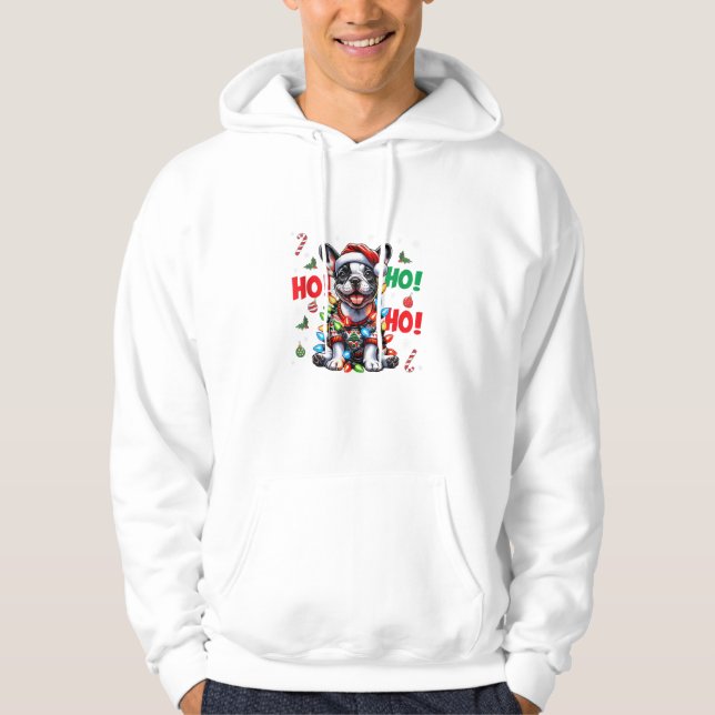 Sudadera Famoso Bulldog francés HO HO Navidades Santa Hat (Anverso)