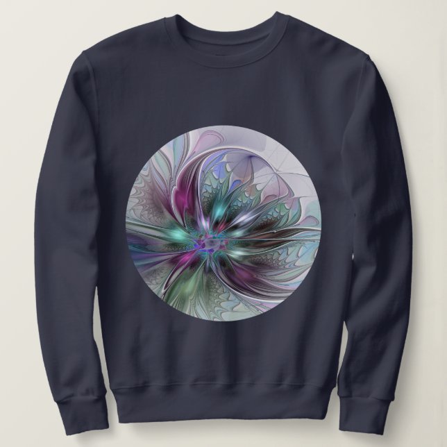 Sudadera Fantasía colorida Resumen Flor Fractal Moderna (Anverso del diseño)