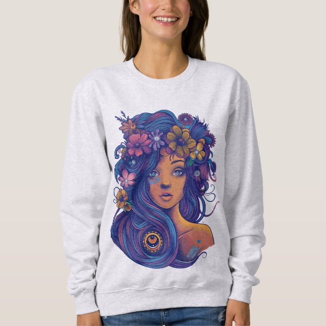 Sudadera Fantasía de Boho con pelo floral (Anverso)