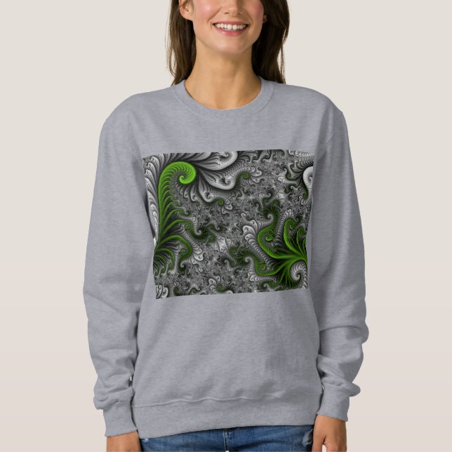 Sudadera Fantasía Mundo Arte Fractal Verde Y Gris Resumen (Anverso)