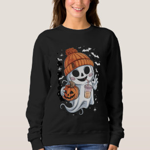 Sudadera Fantasma Adorable Bebiendo Café Halloween Café Hel
