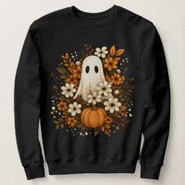 Sudadera Fantasma Adorable Con Calabaza Y Flores De Otoño –