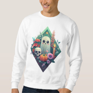 Sudadera Fantasma floral con calabaza de cráneo y velas