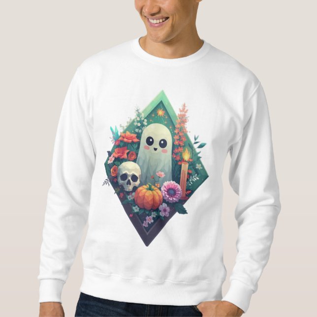 Sudadera Fantasma floral con calabaza de cráneo y velas (Anverso)