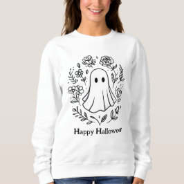 Sudadera Fantasma floral suave negro y blanco Feliz Hallowe
