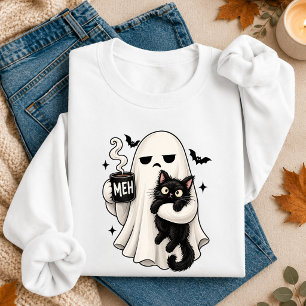 Sudadera Fantasma Infeliz Sosteniendo Gato Negro