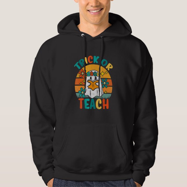Sudadera Fantasma Libros Trick O Teach Retro Groovy Hallowe (Anverso)