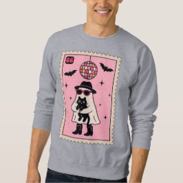 Sudadera Fantasma retro disco con sello de Halloween de gat