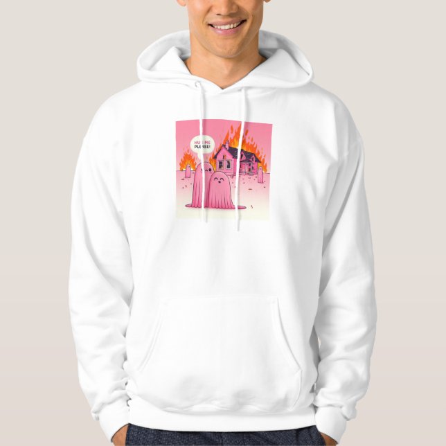 Sudadera Fantasma Rosa Cuta: ¡Abrazarme! :( (hombre blanco  (Anverso)