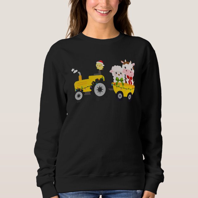 Sudadera Farm Tractor Cow Sheep Chick Christmas Xmas Family (Anverso)