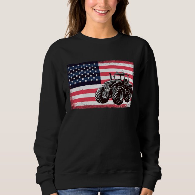 Sudadera Farming Truck Driver Tractors USA American Flag Fa (Anverso)