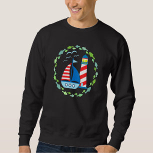 Sudadera Faro Colorido Con Barco De Navegación Y Gaviota