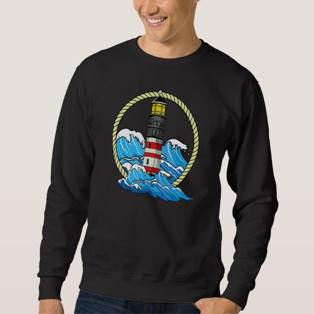 Sudadera Faro Náutico Costa Mar Olas Grandes Olas Océano Li (Anverso)
