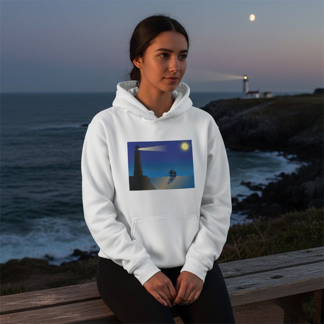 Sudadera Faro y velero en el océano iluminado por la luna d (Subido por el creador)