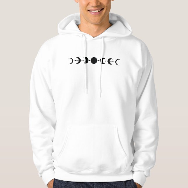 Sudadera Fases lunares en negro y horizontal con mínimo (Anverso)