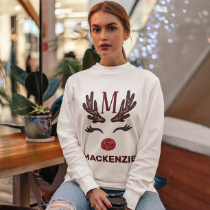 Sudadera Faux Embroidery Womens Reindeer Xmas Monograma Nom