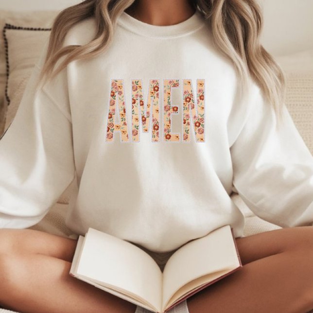 Sudadera Faux Stitched Floral “Amen” Christian Sweatshirt (Subido por el creador)